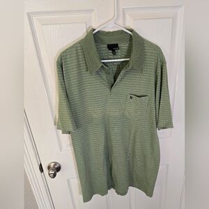 Mens Hurley Green Polo Collared Striped Shirt XL